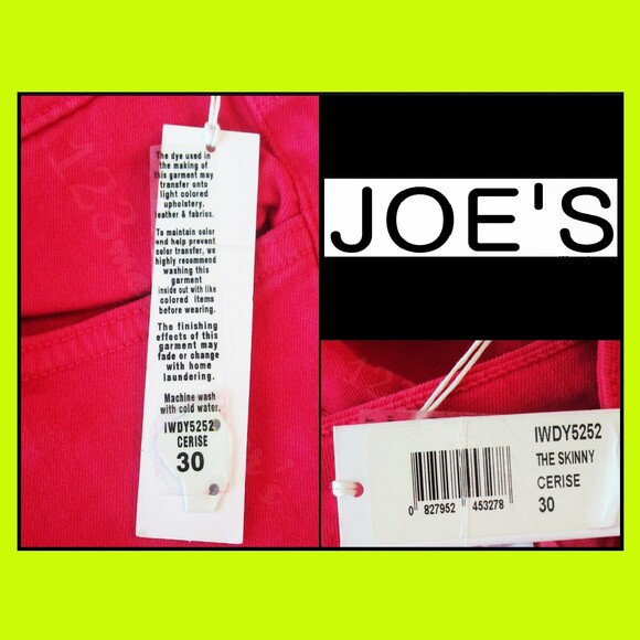 JOE'S NEW CERISE THE SKINNY Red-Hot Pink Jean 30 - Picture 5 of 12